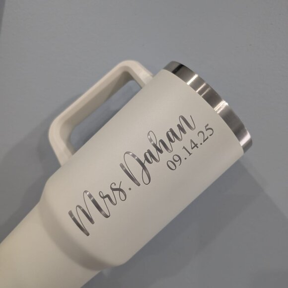 40oz White Engraved Tumbler – Personalized with Name or Date, Custom Gift - Picture 2 of 4